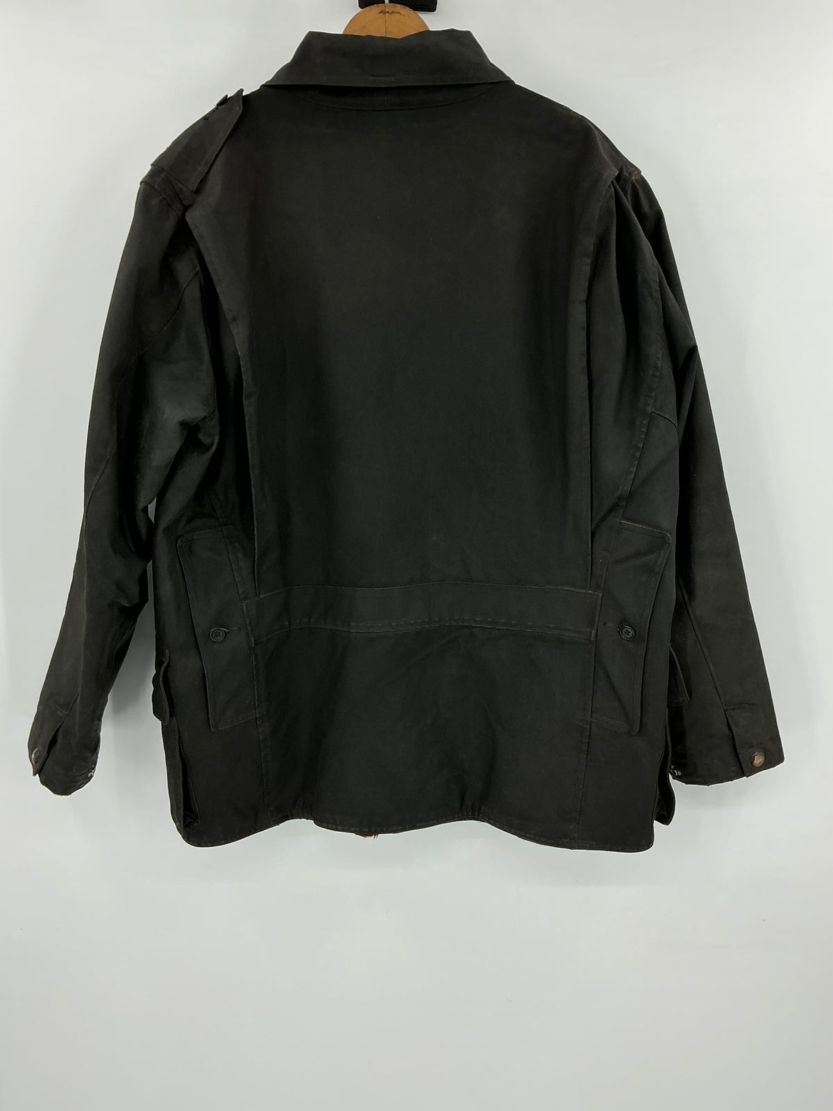Vintage 90s Polo Ralph Lauren Black Southwestern Blanket-Lined Waxed Cotton Coat Large