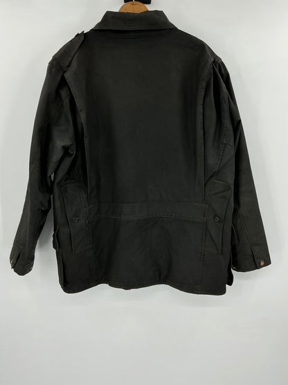Vintage 90s Polo Ralph Lauren Black Southwestern Blanket-Lined Waxed Cotton Coat Large