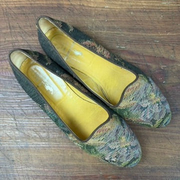 Vintage Ralph Lauren Tapestry Flats Loafers Green Purple Size 7B