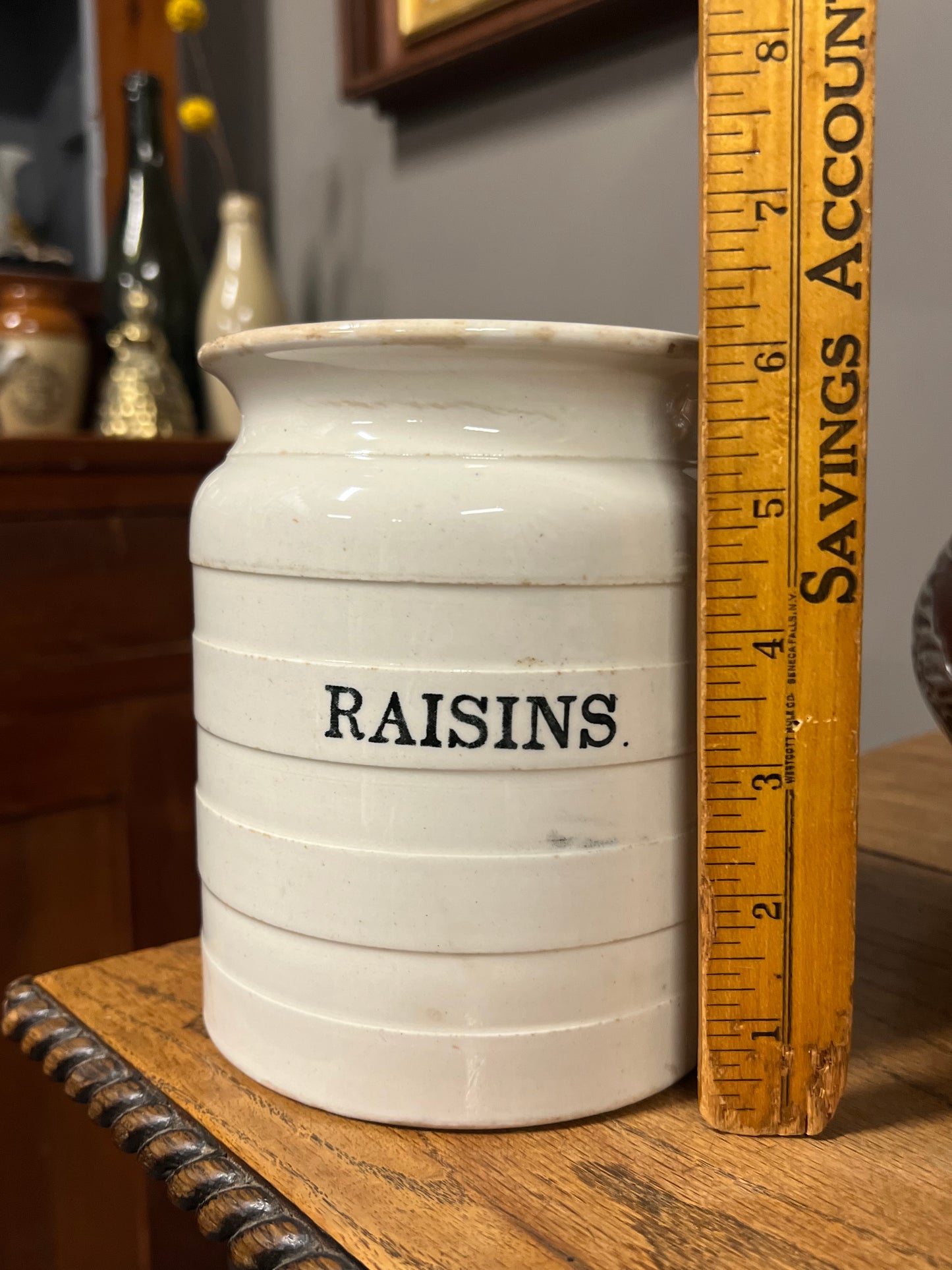 RAISINS - White Banded Kitchen Jar Canister with Lid