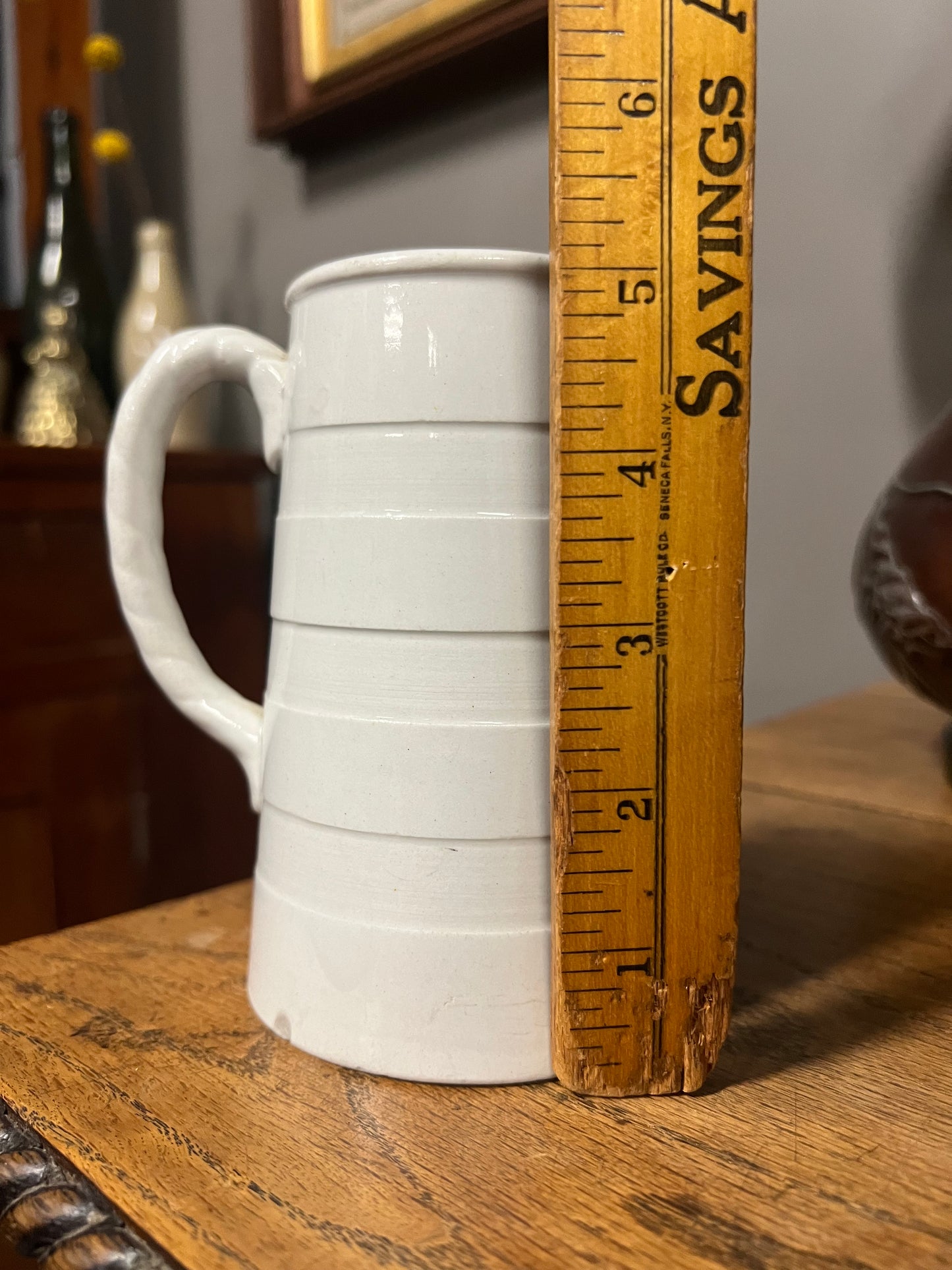 White Banded Dairy Jug Rope Handle