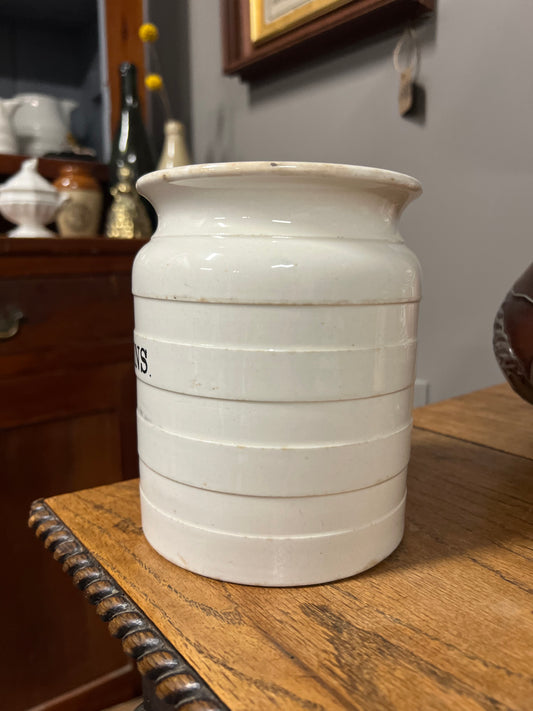 RAISINS - White Banded Kitchen Jar Canister with Lid