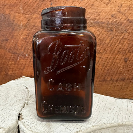 Large Boot’s Cash Chemists Square Amber Bottle
