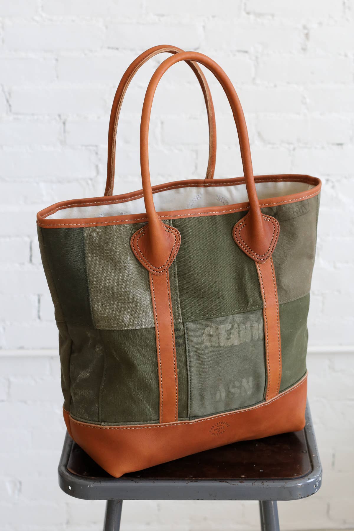 WWII era Salvaged Canvas Patchwork Tote Bag