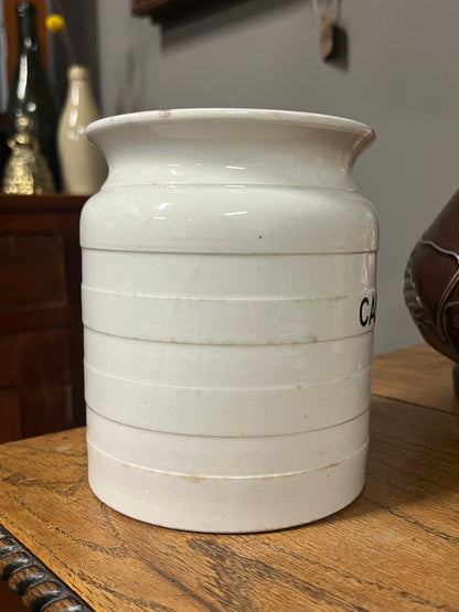 CASTOR SUGAR - White Banded Kitchen Jar Canister with Lid