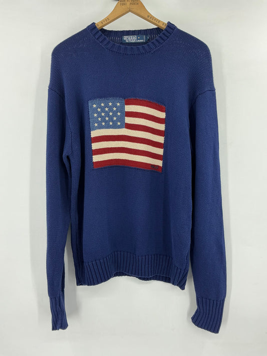 Vintage Polo Ralph Lauren Classic Flag Sweater Large Blue