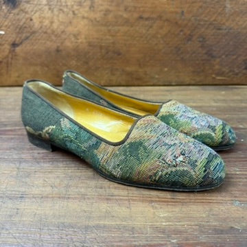Vintage Ralph Lauren Tapestry Flats Loafers Green Purple Size 7B