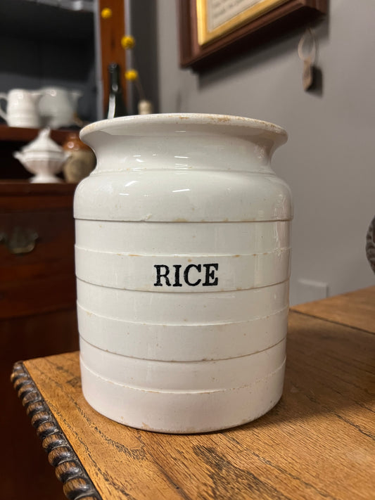 RICE - White Banded Kitchen Jar Canister with Lid