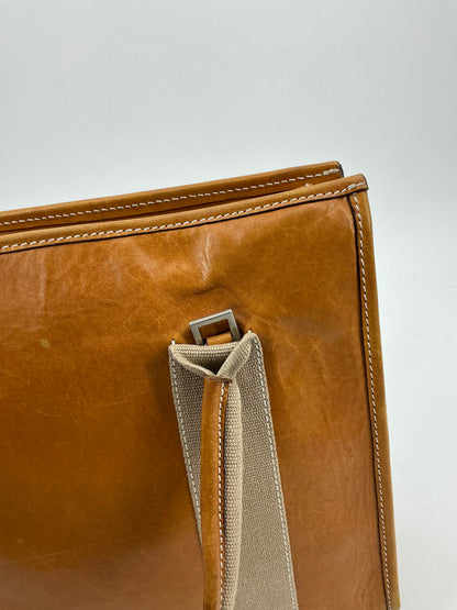 Vintage Dooney & Bourke Structured Leather Stripe Tote Bag Camel Tan Shopper