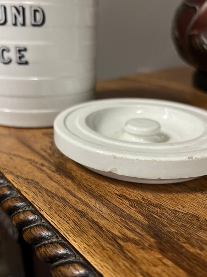 GROUND RICE - White Banded Kitchen Jar Canister with Lid