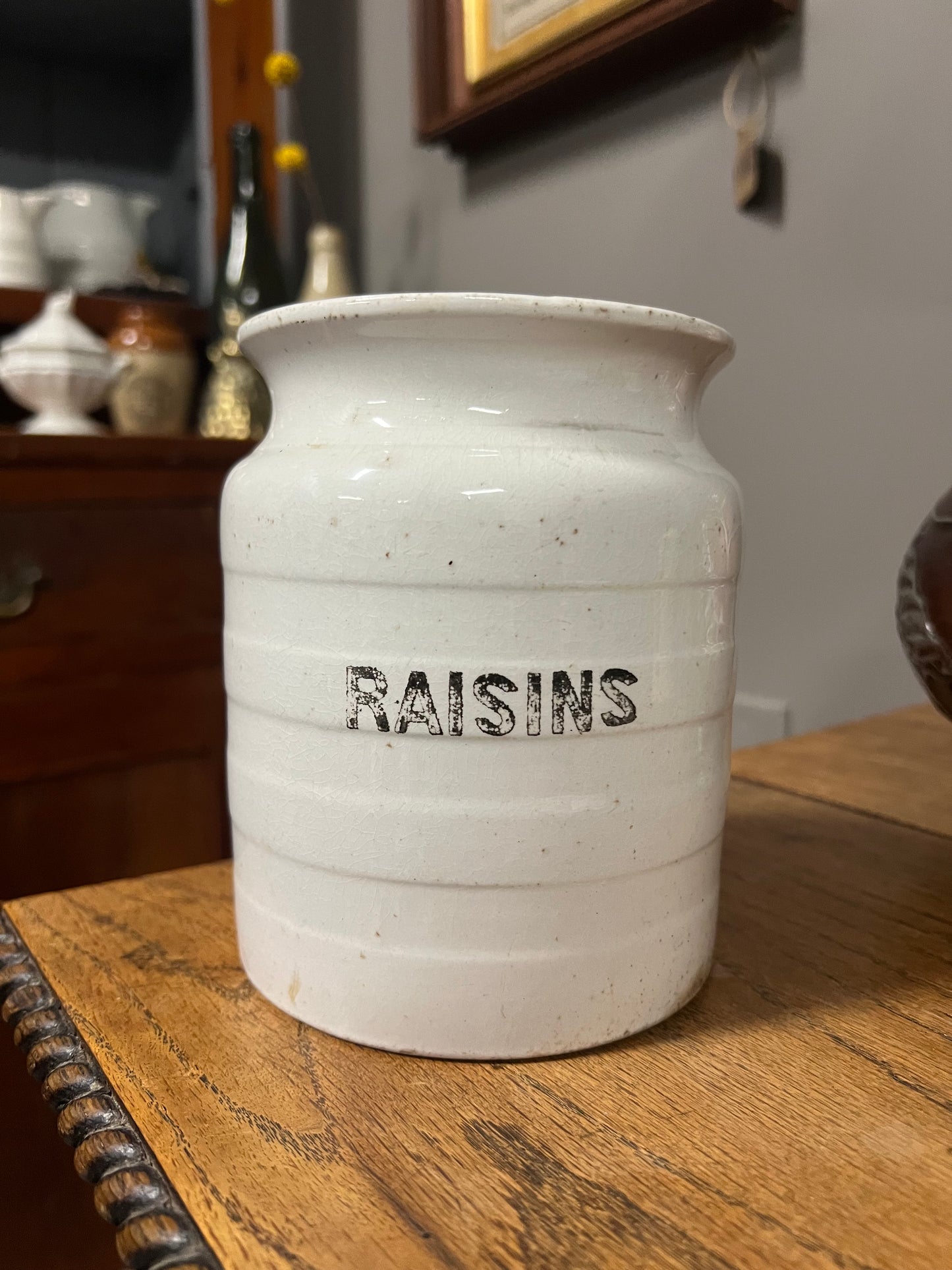 RAISINS - White Banded Kitchen Jar Canister with Lid