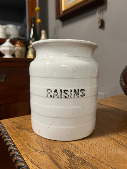 RAISINS - White Banded Kitchen Jar Canister with Lid