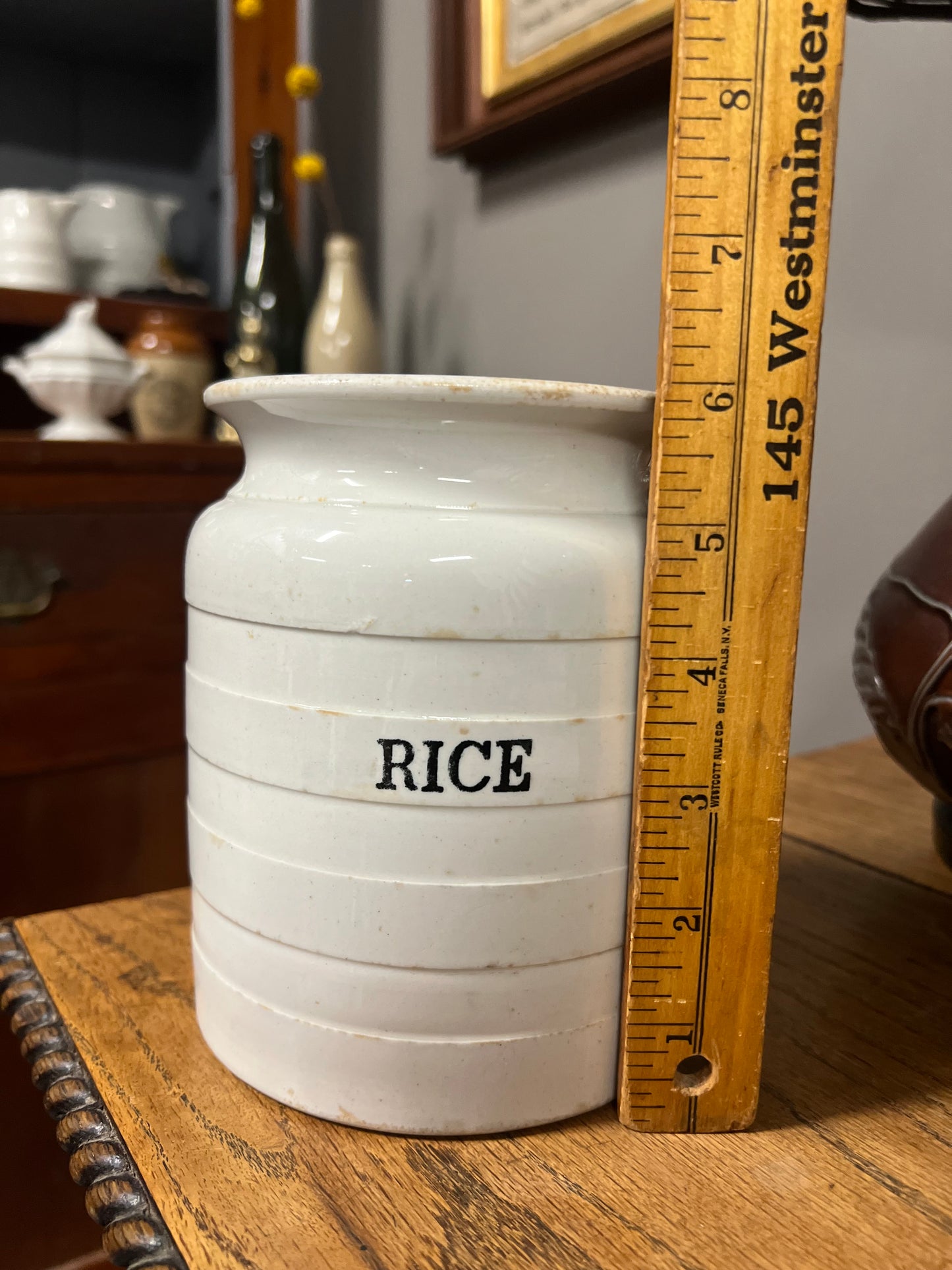 RICE - White Banded Kitchen Jar Canister with Lid