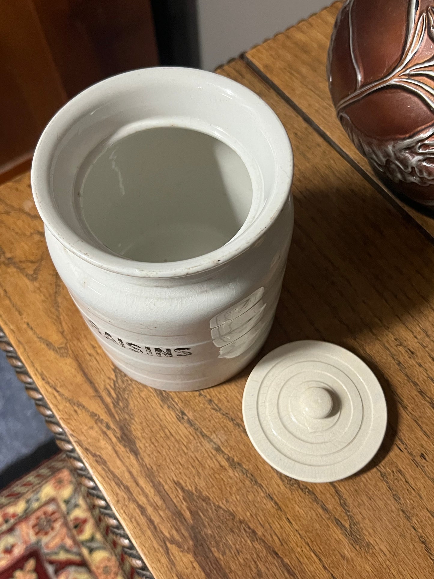 RAISINS - White Banded Kitchen Jar Canister with Lid