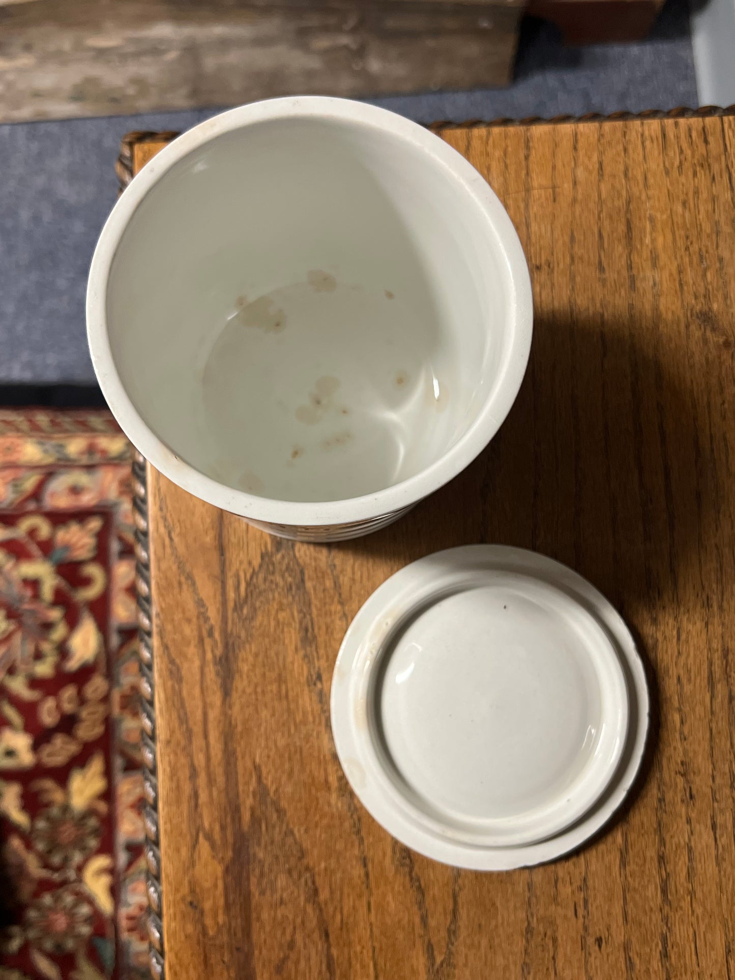 GROUND RICE - White Banded Kitchen Jar Canister with Lid