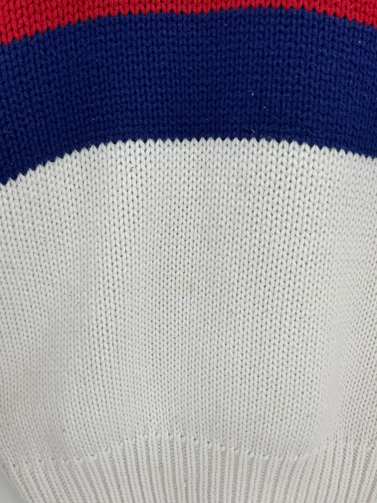 Vintage Polo Ralph Lauren Cotton Knit Sweater Large White Red Blue Stripe