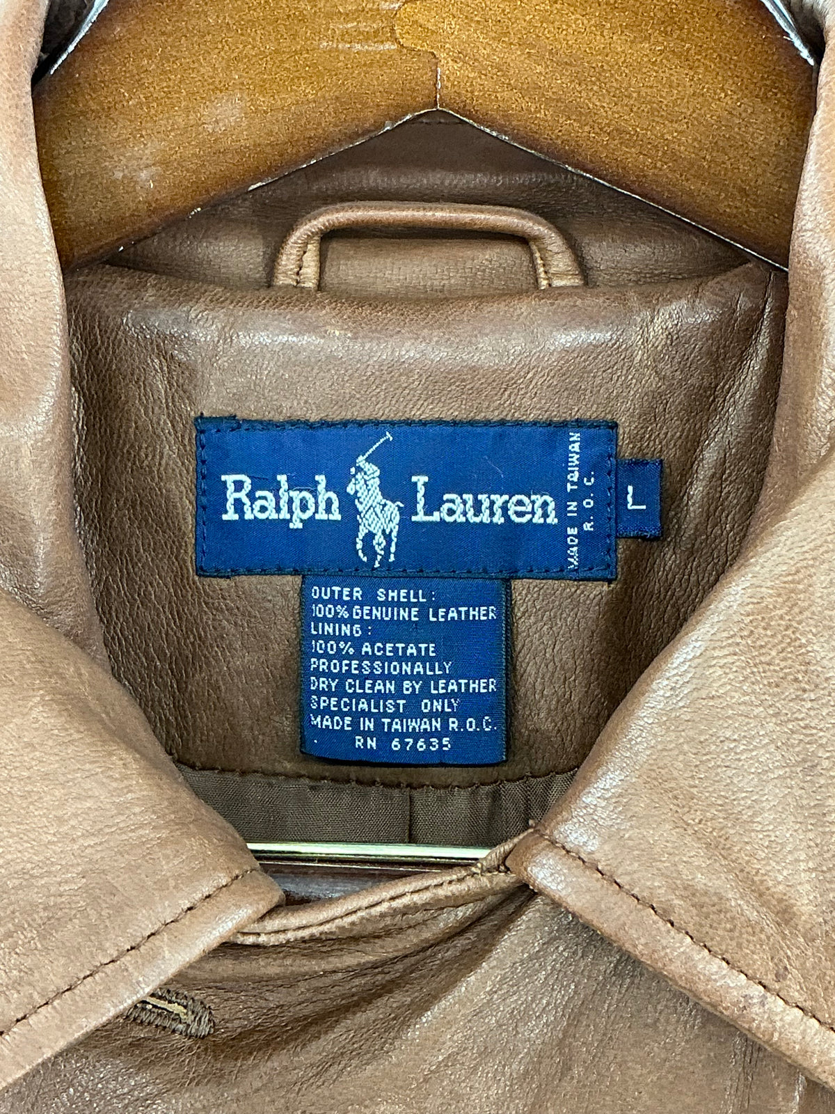 Vintage Polo Ralph Lauren Brown Leather Belted Trench Coat Large