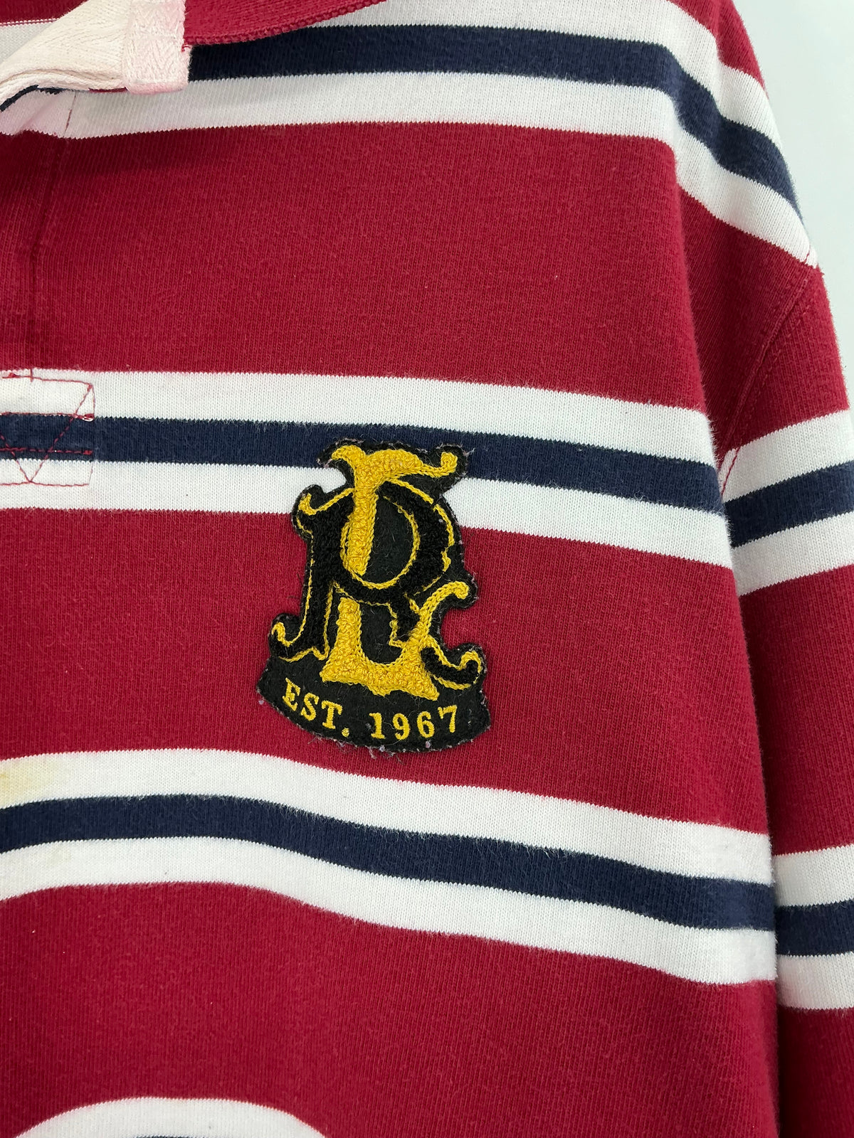 Vintage Polo Ralph Lauren NYC "7" Patch Striped Rugby Shirt XXL