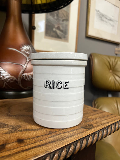 RICE - White Banded Kitchen Jar Canister with Lid