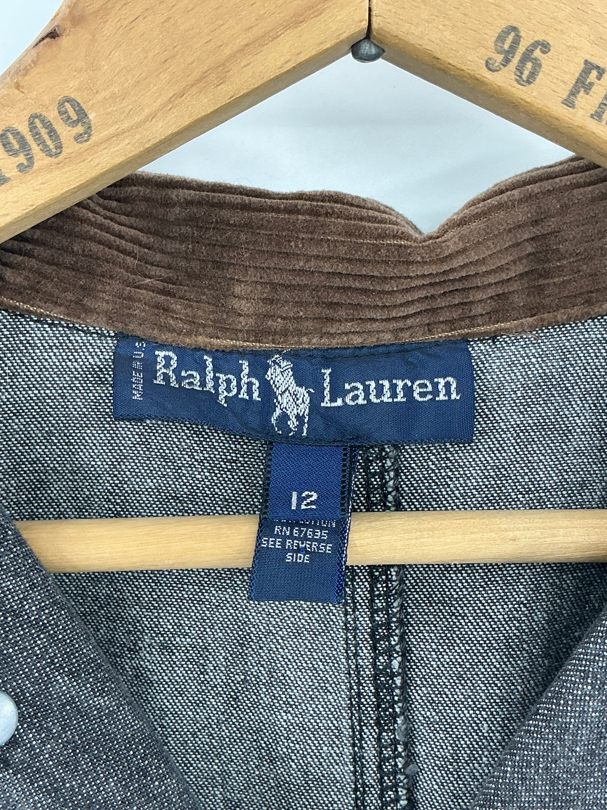 Vintage Ralph Lauren Black Denim Duster Shirt Dress  Corduroy Collar Cuffs Size 12