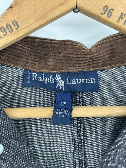 Vintage Ralph Lauren Black Denim Duster Shirt Dress  Corduroy Collar Cuffs Size 12