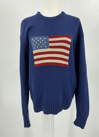 Vintage Polo Ralph Lauren Classic Flag Sweater Large Blue