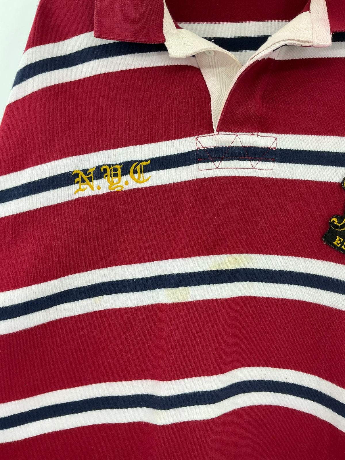 Vintage Polo Ralph Lauren NYC "7" Patch Striped Rugby Shirt XXL