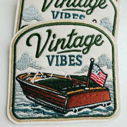 PREORDER - 2.5" Vintage Vibes Wooden boat -  Embroidered Hat Patch