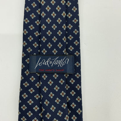 Vintage Lord & Taylor Navy Blue Patterned Silk Tie