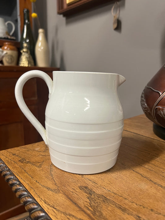 White Ironstone Banded Dairy Jug