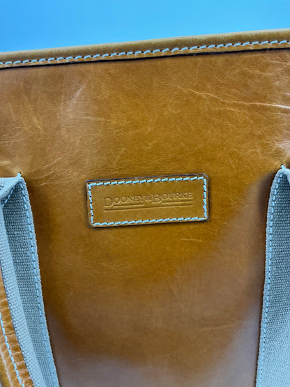 Vintage Dooney & Bourke Structured Leather Stripe Tote Bag Camel Tan Shopper
