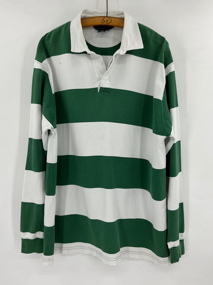 Lands' End  Striped Rugby Shirt - Green & White XL Tall