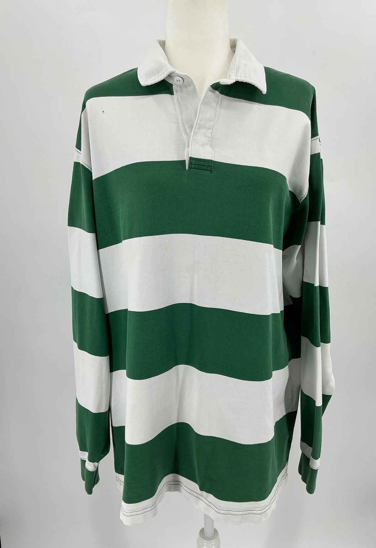 Lands' End  Striped Rugby Shirt - Green & White XL Tall