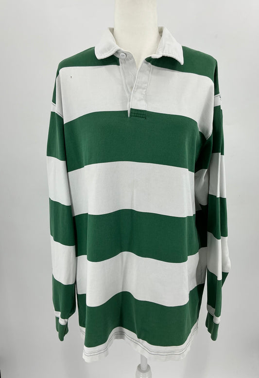 Lands' End  Striped Rugby Shirt - Green & White XL Tall