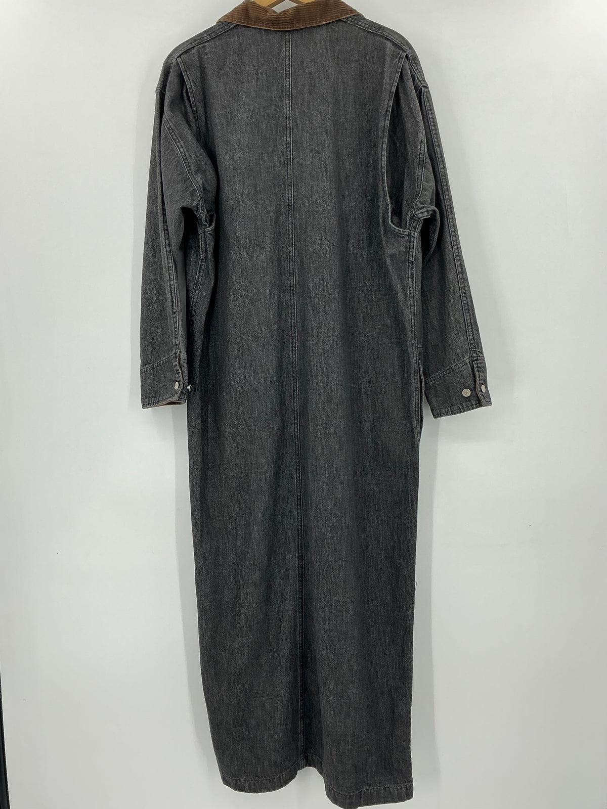 Vintage Ralph Lauren Black Denim Duster Shirt Dress  Corduroy Collar Cuffs Size 12