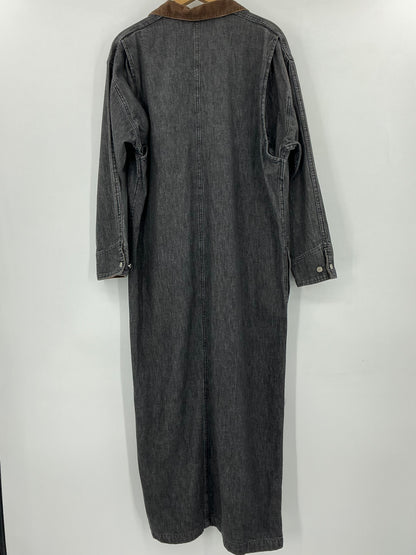 Vintage Ralph Lauren Black Denim Duster Shirt Dress  Corduroy Collar Cuffs Size 12