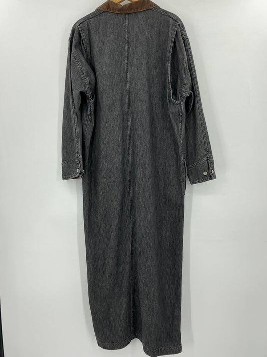 Vintage Ralph Lauren Black Denim Duster Shirt Dress  Corduroy Collar Cuffs Size 12