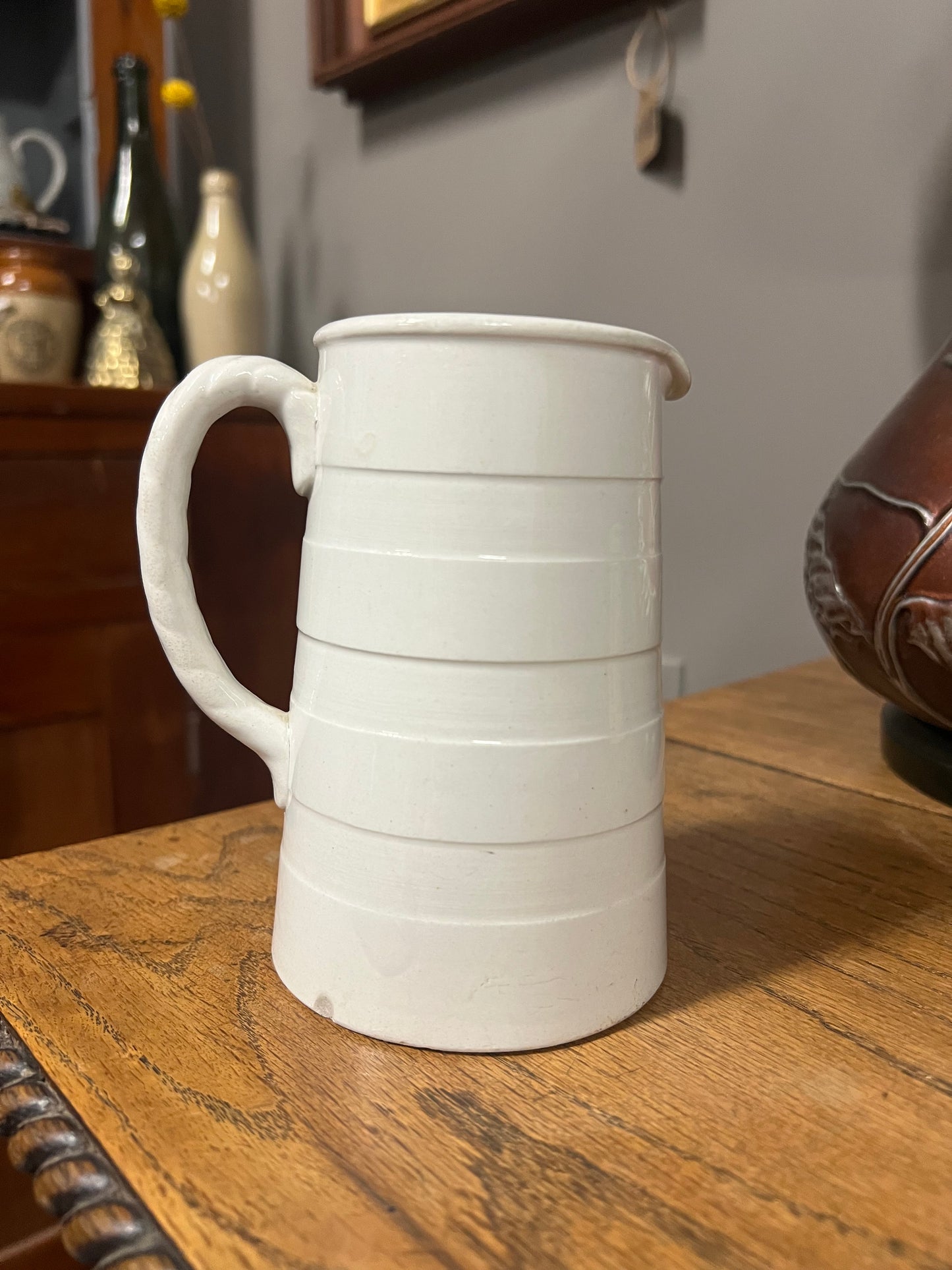 White Banded Dairy Jug Rope Handle