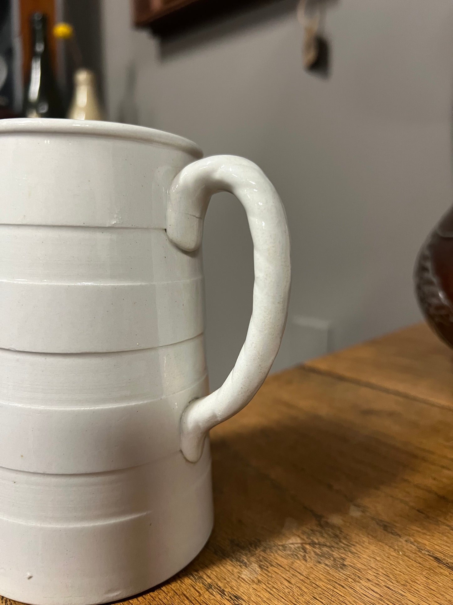 White Banded Dairy Jug Rope Handle