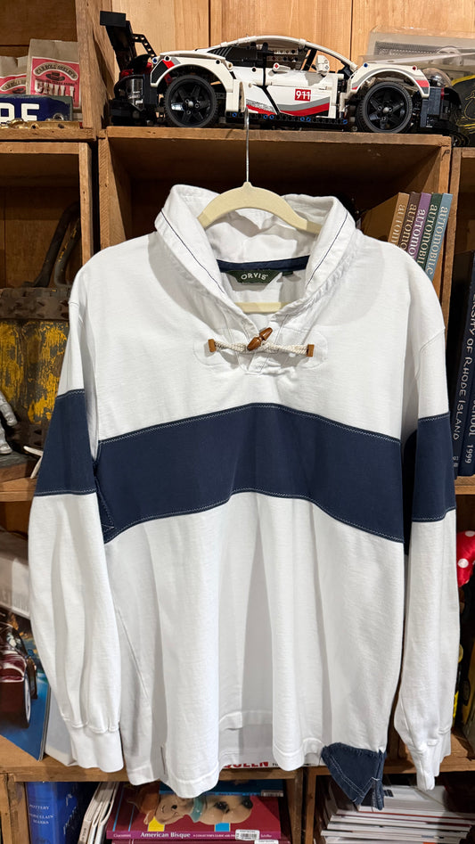 Orvis Shawl Collar Rugby Stripe Pullover Medium
