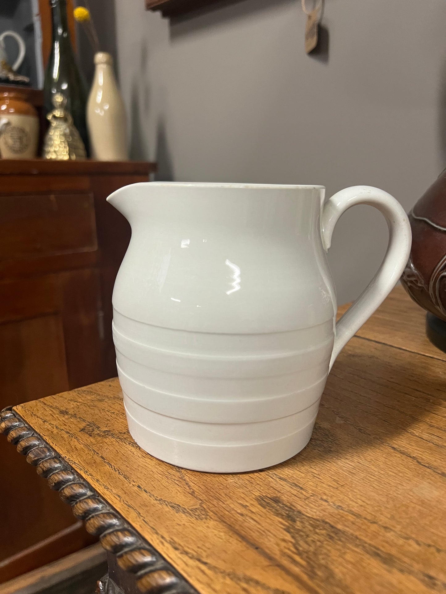 White Ironstone Banded Dairy Jug