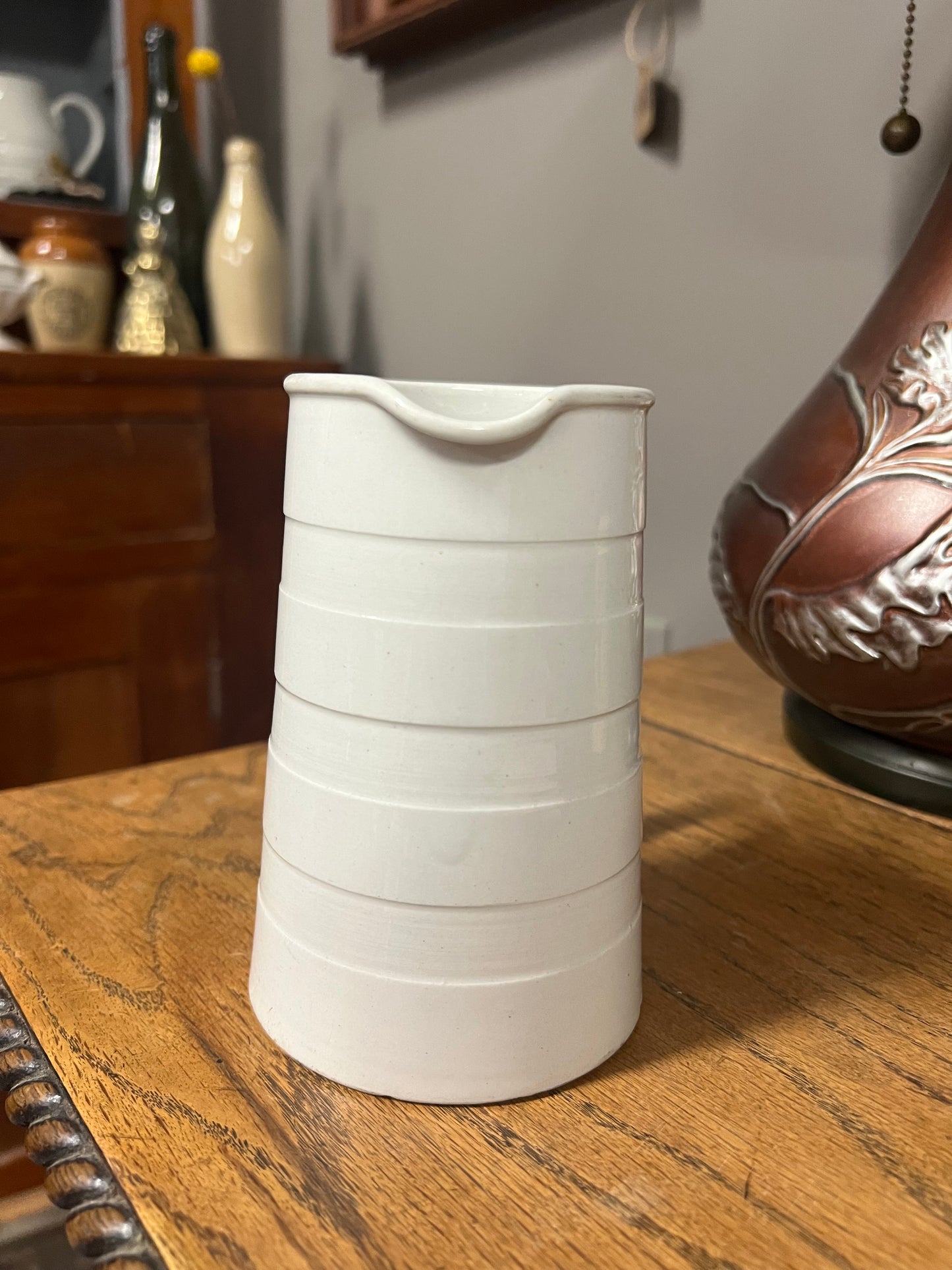 White Banded Dairy Jug Rope Handle