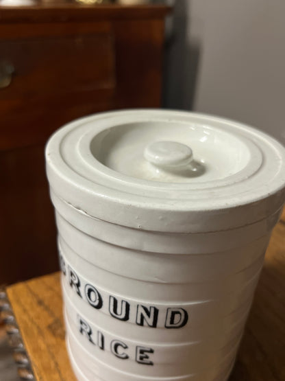 GROUND RICE - White Banded Kitchen Jar Canister with Lid
