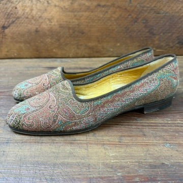 Vintage Ralph Lauren Tapestry Flats Loafers Pink Teal Size 7B