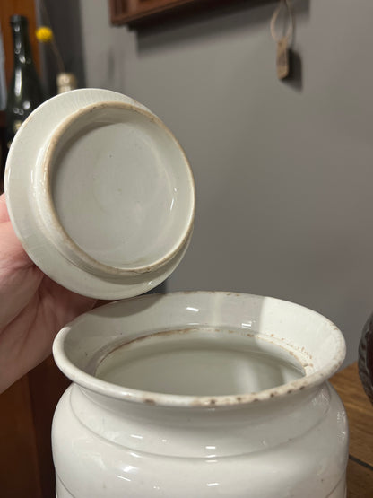 CASTOR SUGAR - White Banded Kitchen Jar Canister with Lid