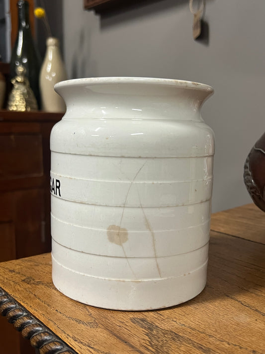 CASTOR SUGAR - White Banded Kitchen Jar Canister with Lid