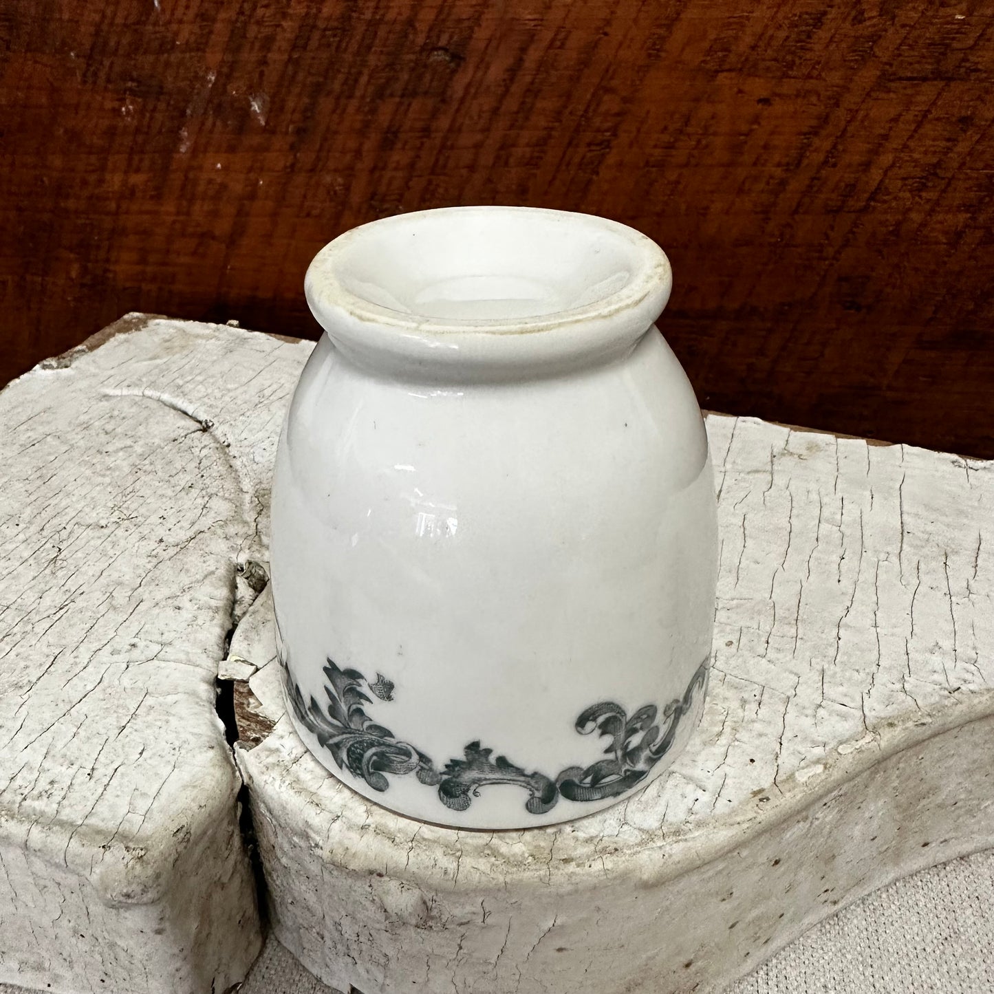 Ironstone Custard Cup Green Transfer