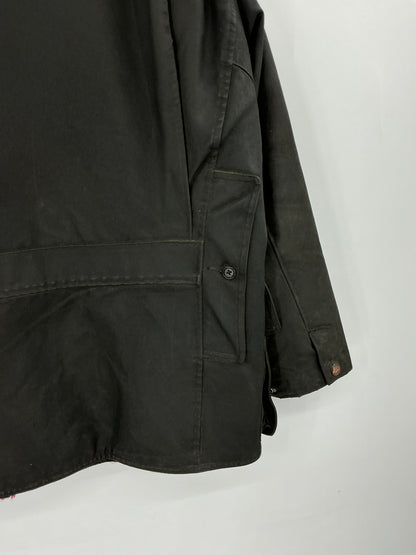 Vintage 90s Polo Ralph Lauren Black Southwestern Blanket-Lined Waxed Cotton Coat Large