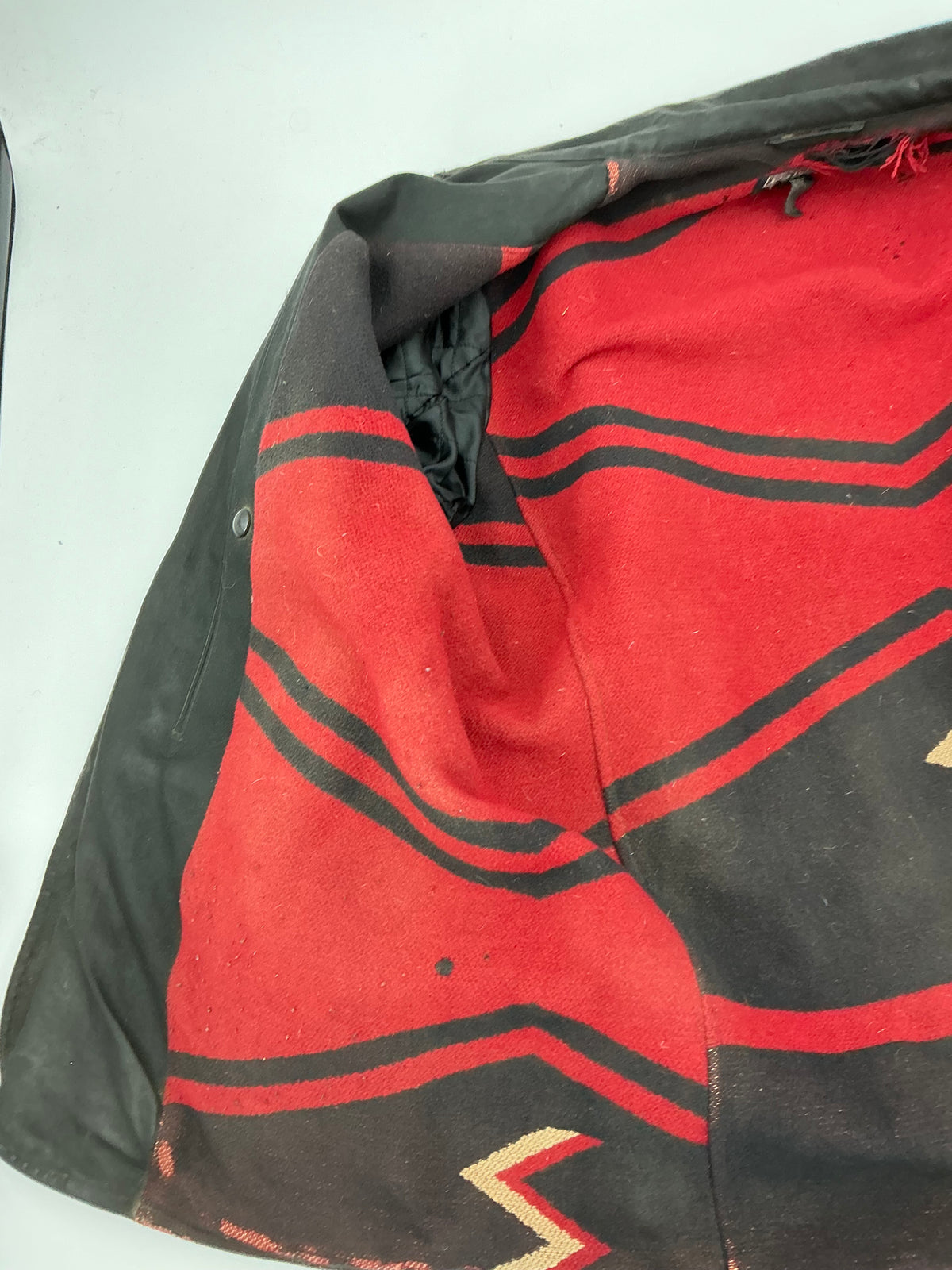 Vintage 90s Polo Ralph Lauren Black Southwestern Blanket-Lined Waxed Cotton Coat Large