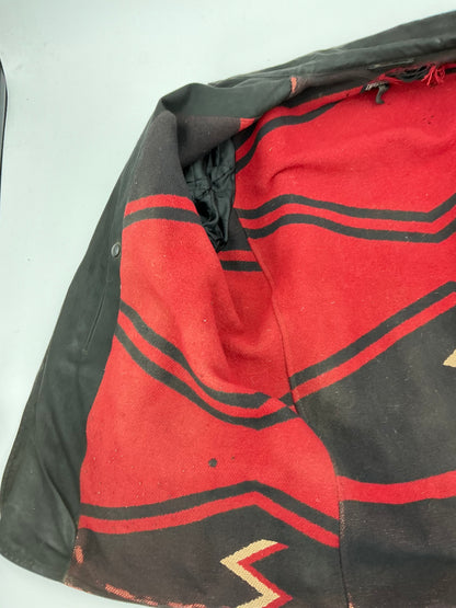 Vintage 90s Polo Ralph Lauren Black Southwestern Blanket-Lined Waxed Cotton Coat Large
